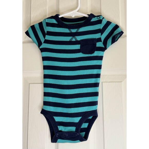 Simple Joys by Carter’s Baby Boys Bodysuit 6-9 Months, Green/Blue Striped, EUC - Picture 1 of 2